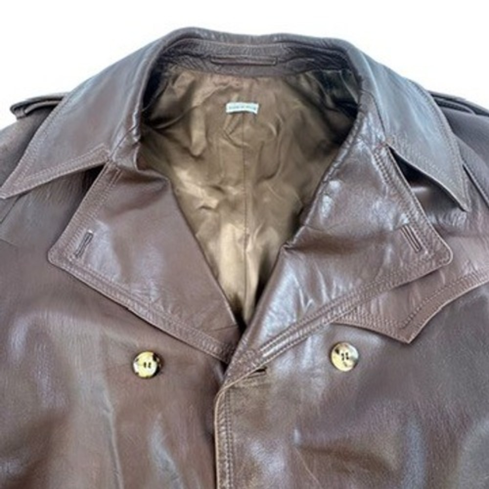 Stanley Blacker Leather‎ Coat 44 Mens Vintage Brown Trench Belted Long Jacket - Picture 5 of 16